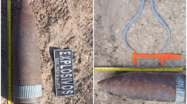 Hallaron dos proyectiles de artillería naval en una zona rural y los retiró Explosivos